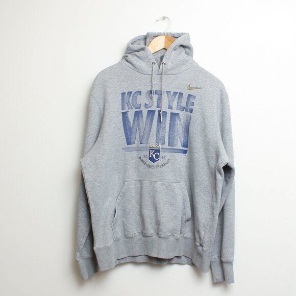 KC Royals Hoodie Mens Large Gray 2015 World Series Champions Nike Pullover - Picture 8 of 8